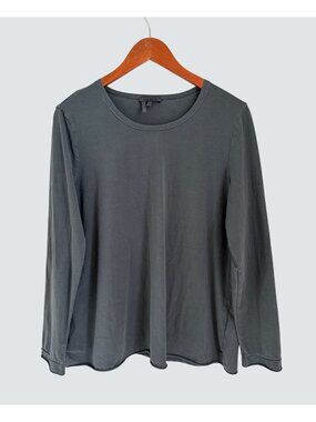 Oska Gray Long-Sleeve Top Size 2 Round Neck Cotton Blend Made In Czech Republic